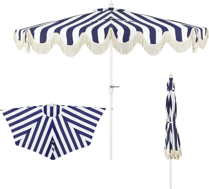 JONATHAN Y Beverly 9 ft. Striped Half Umbrella, Navy/White