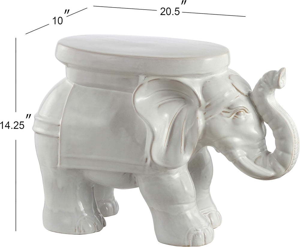JONATHAN Y White Elephant Ceramic Garden Stool 14.25", Antique White