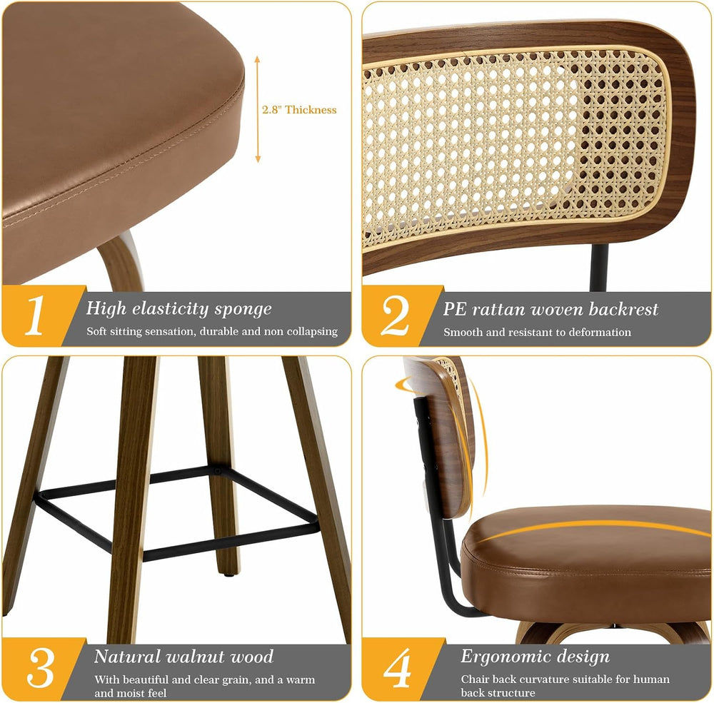 Bekrvio Swivel Bar Stools Set of 4, Upholstered Faux Leather Barstools with R...