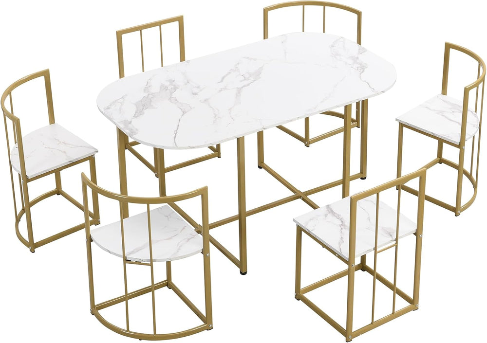 Metal 7 Piece Kitchen Dining Table Set with Chairs for Saving Space Metal Din...