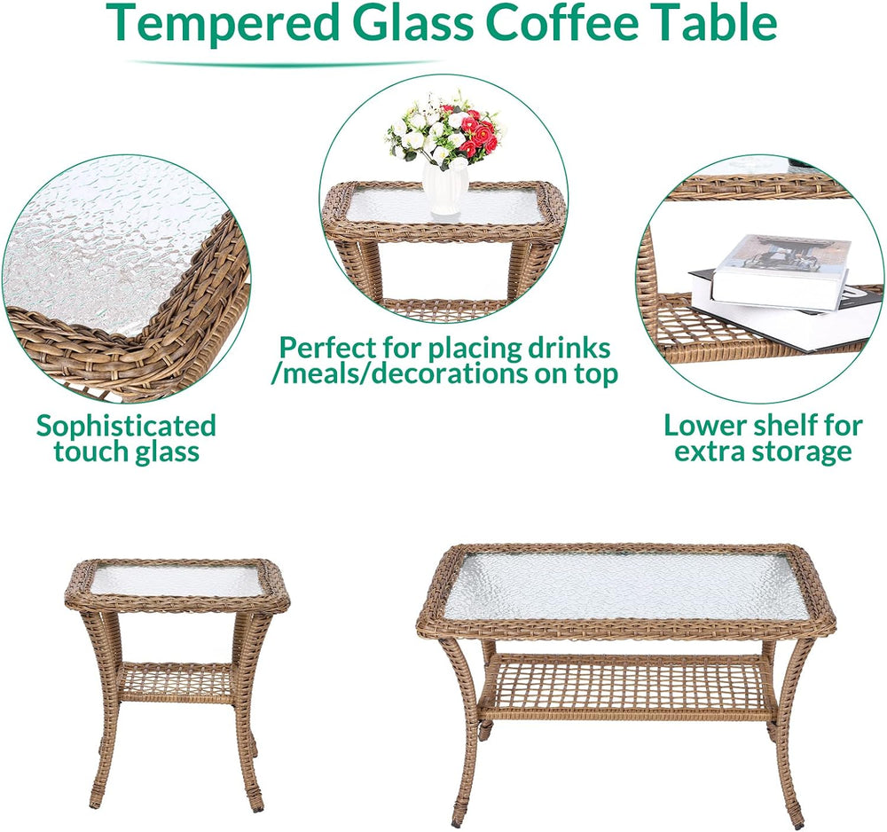 VIVIJASON 5-Piece Outdoor Patio Wicker Conversation Sets, All Weather Outdoor...