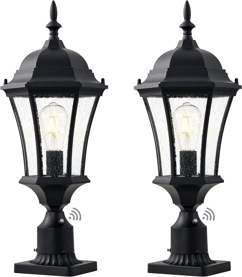 24 Inch Large Dusk to Dawn Outdoor Post Lights Aluminum Black Exterior Post P...