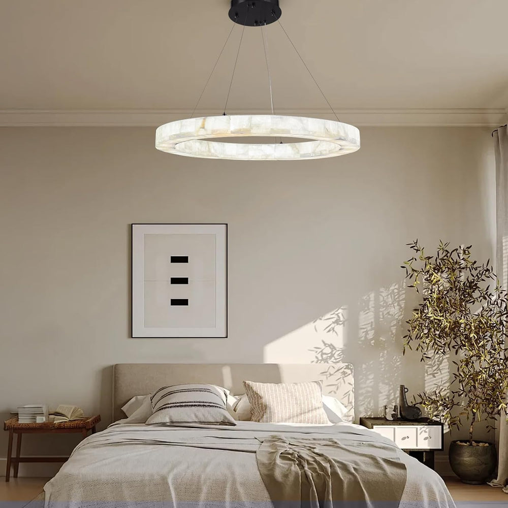 Alabaster Chandelier Spanish Natural Marble Round D30in Chandeliers, Modern L...