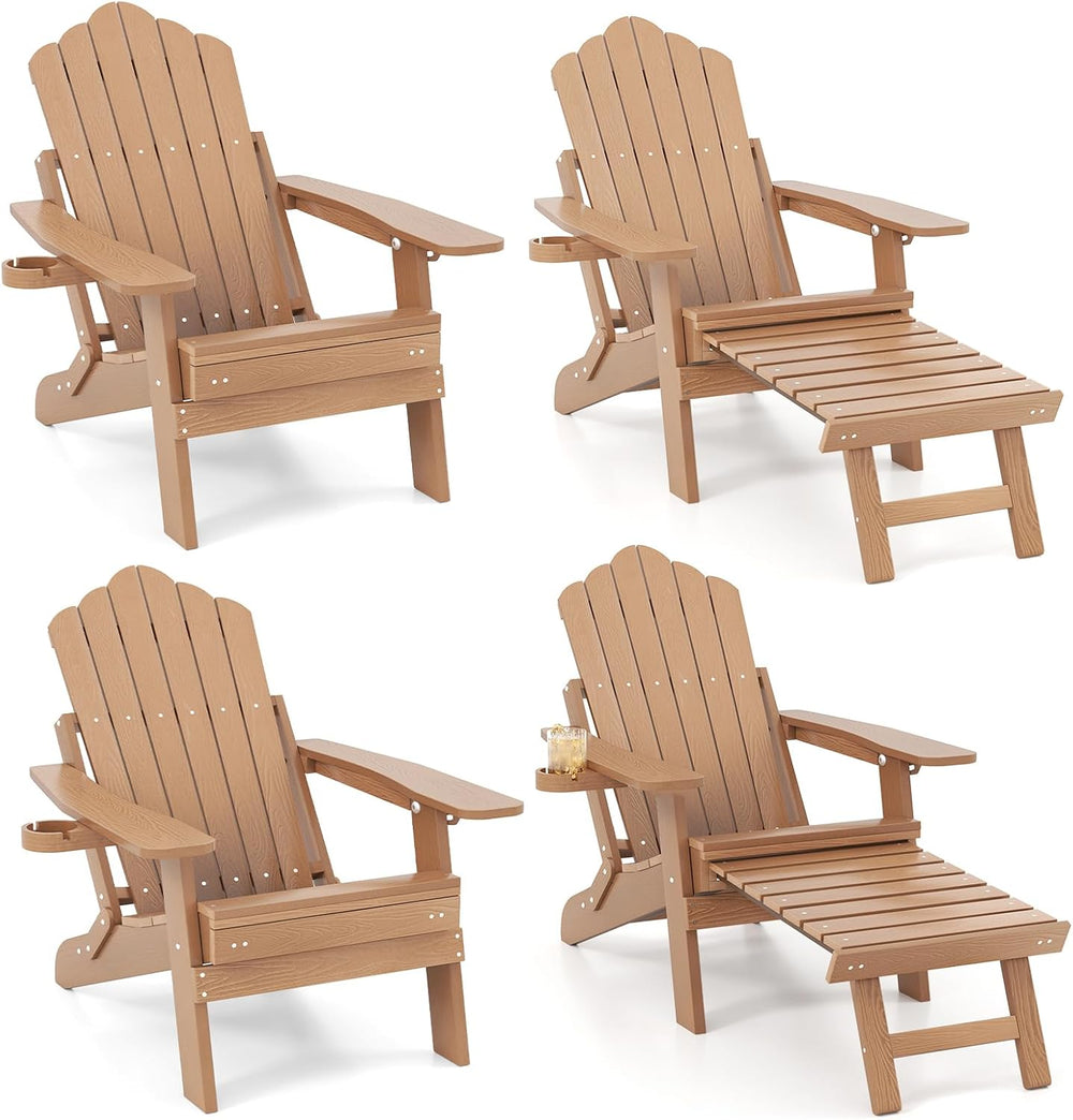 ORALNER Set of 4 Folding Adirondack Chairs with Adjustable Backrest, Retracta...