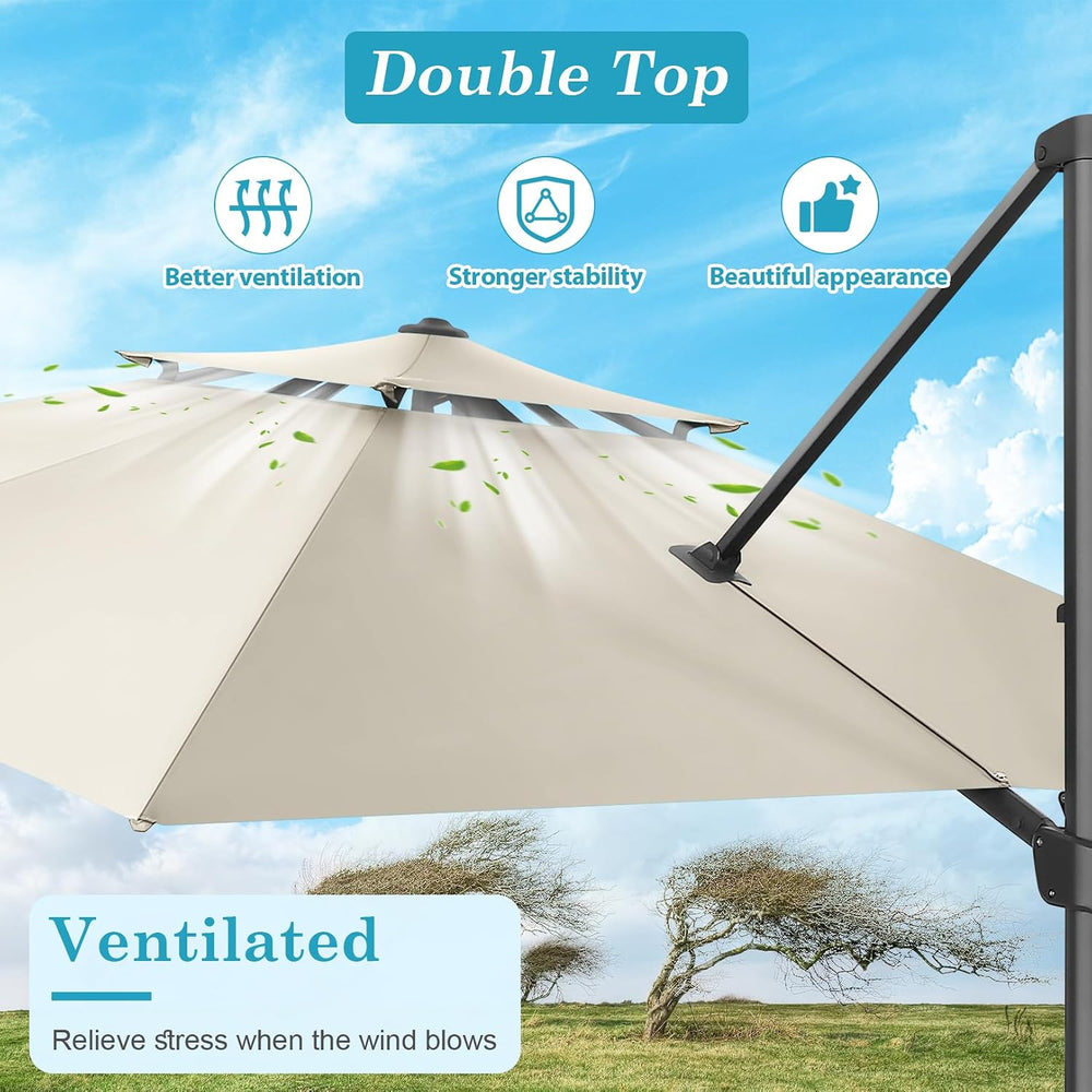 HOTEEL 10x10ft Patio Umbrella Cantilever Umbrella Double Top - Upgrade and In...