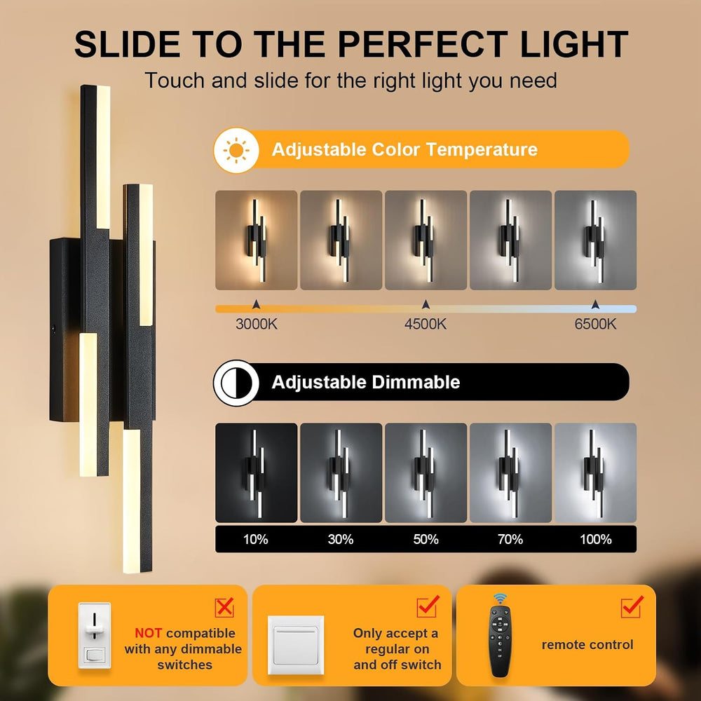 Benkut Modern LED Wall Sconce Black Remote Wall Light Fixtures for Bathroom, ...
