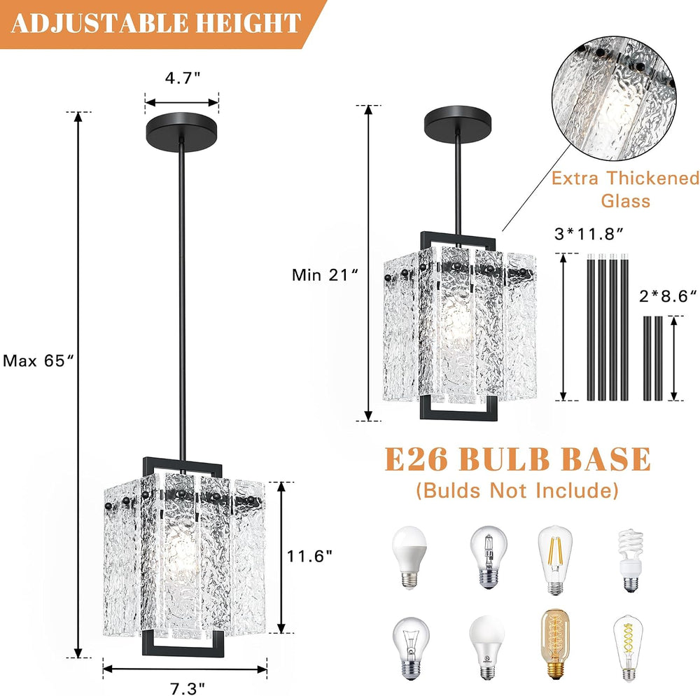Modern Black Rectangle Chandelier, Black 7" Pendant Lights Kitchen Islan...