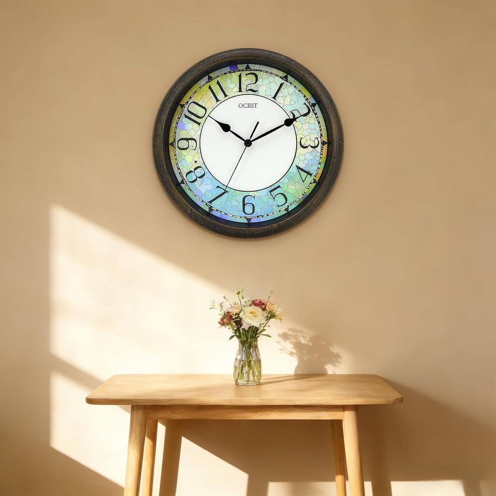 OCEST 13 Inch Illuminated Wall Clock, Glow in The Dark, Brown