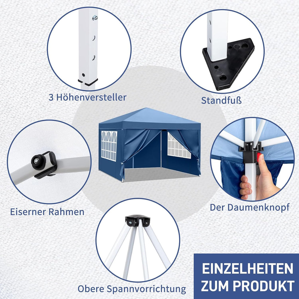 Outvita 10x10ft Ez Pop Up Canopy Tent with 4 SideWalls Blue