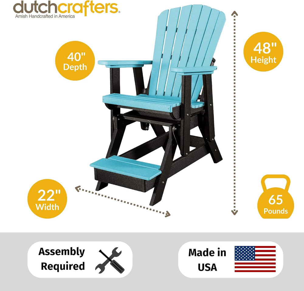 DutchCrafters Slat Fan Back Poly Balcony Adirondack Glider with Footrest Outd...