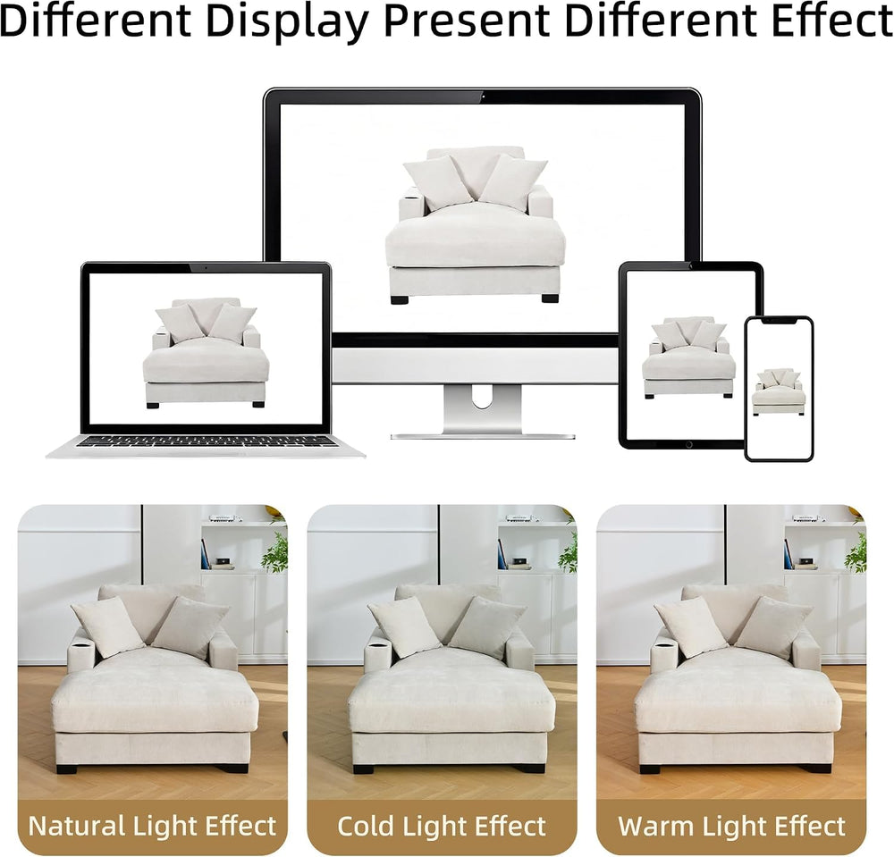60" Oversized Chaise Lounge Chair Indoor with Adjustable Backrest & ...