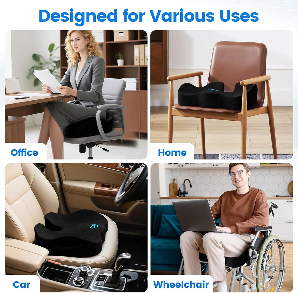 Seat Cushion, Non-Slip Memory Foam Chair Cushion for Taibone, Black/X-Large