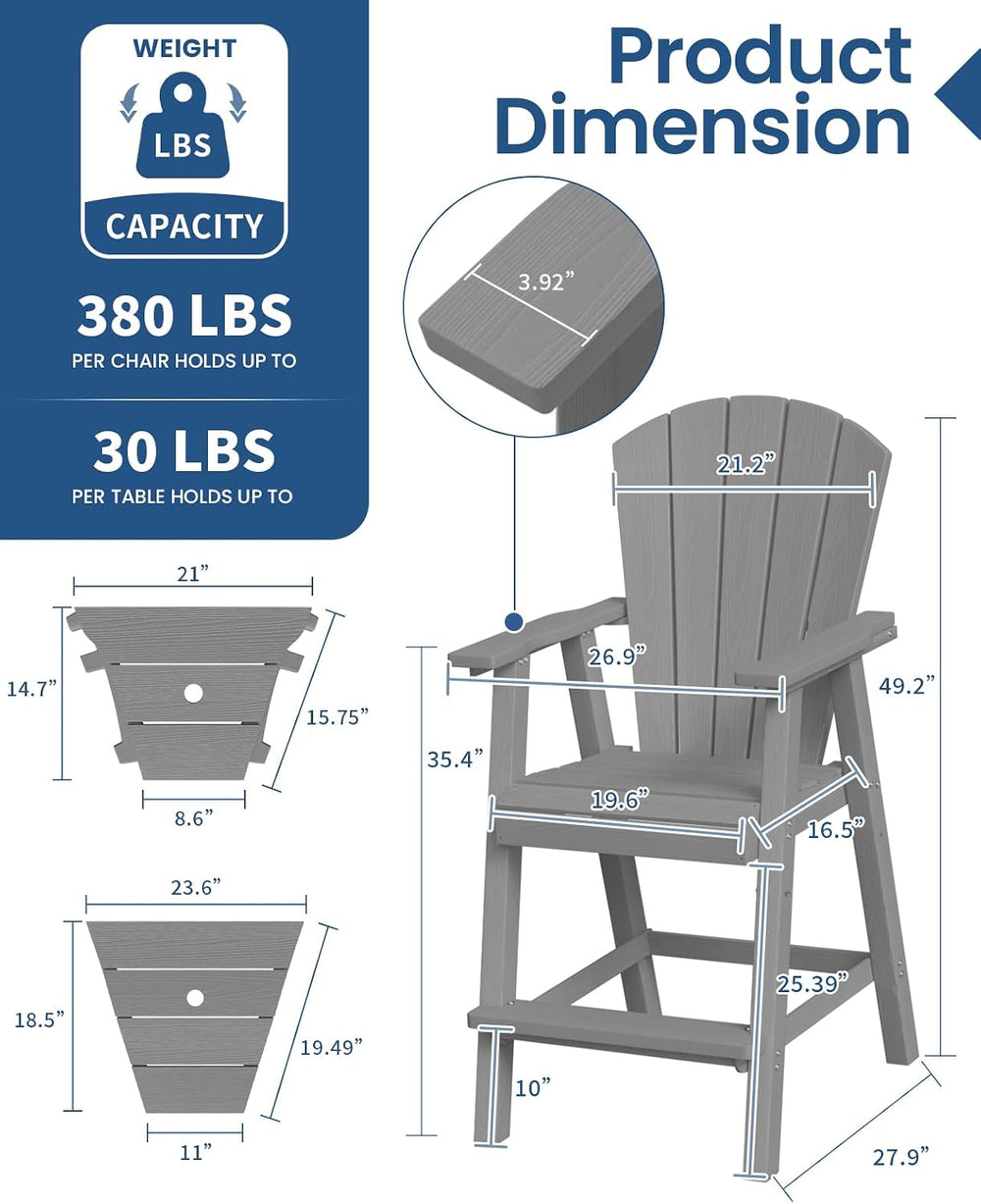Ciokea Tall Adirondack Chairs Set of 2 with Connecting Trays, Gray