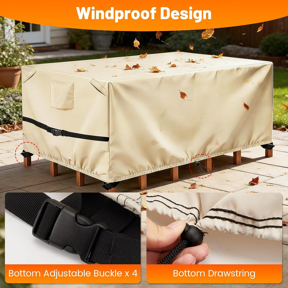 POMER Rectangular Patio Furniture Covers,Outdoor Patio Table Cover Beige
