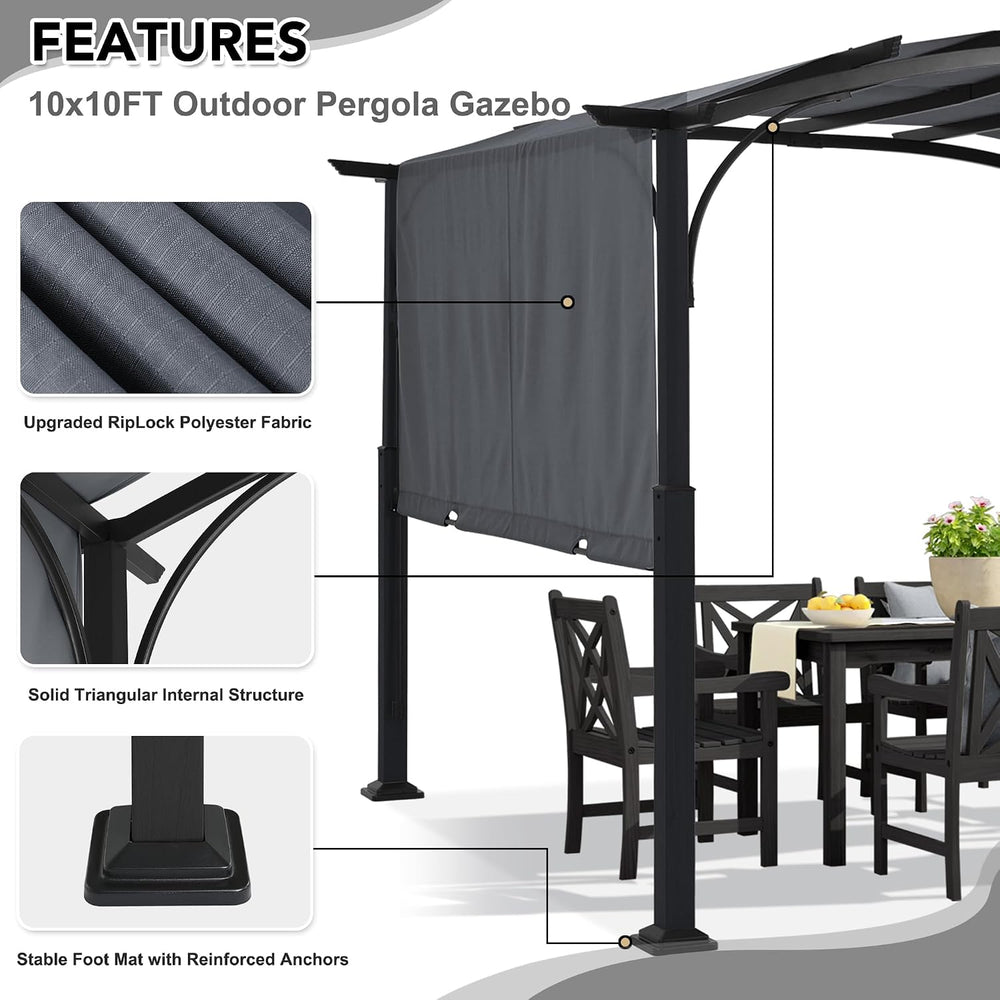 MASTERCANOPY 10x10 ft Heavy Duty Pergola with Sun Shade Canopy, Dark Grey