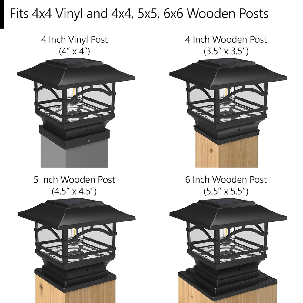 Davinci Edison Solar Outdoor Post Cap Lights, 4x4 5x5 6x6, Metal&Glass, 2PK