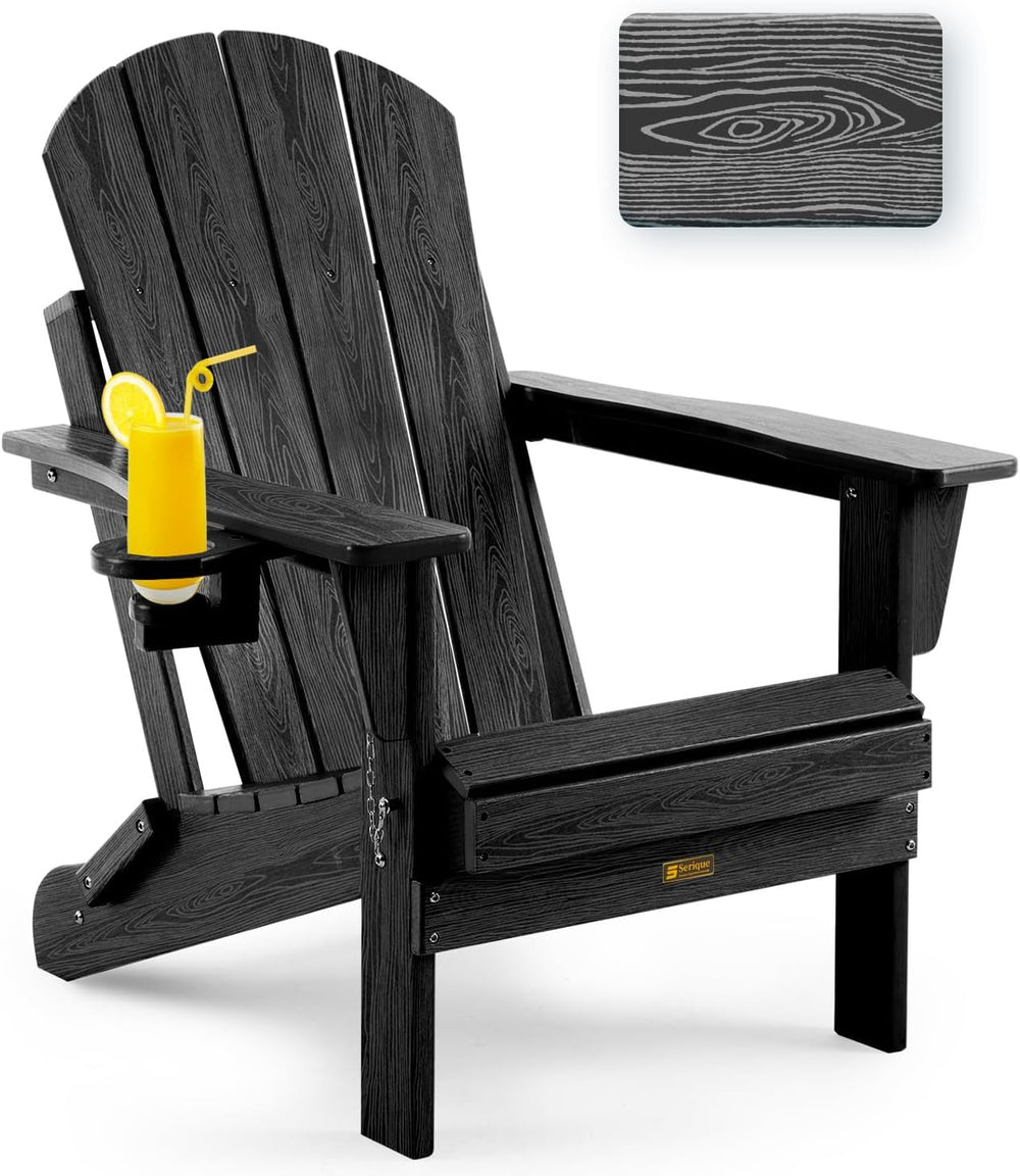 Folding Adirondack Chair Wood Texture, Patio Chairs Weather Resistant, Outdoo...