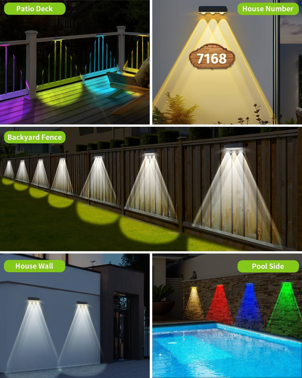 Solar Fence Lights Outdoor 8 Pack Waterproof Upgraded Brightness 3 LED Lens S...