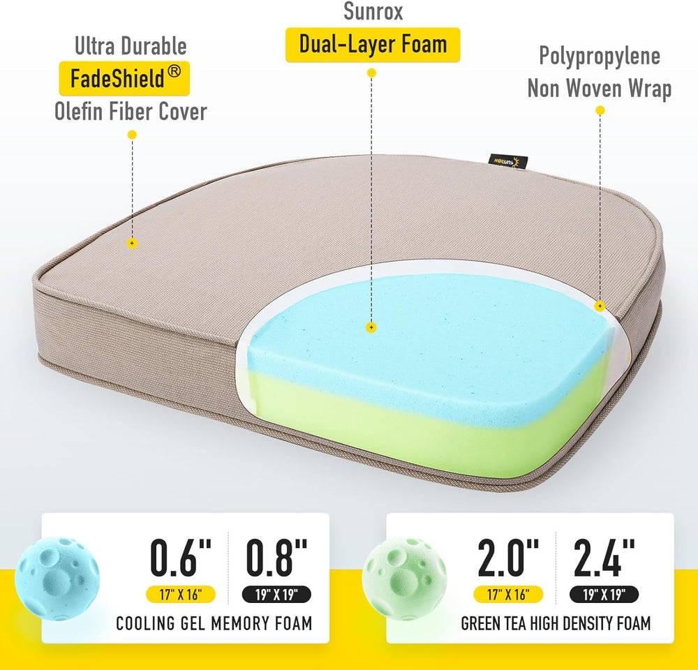 SUNROX Gel Memory Foam Chair Cushions, FadeShield Water-, Stain-Resistant Dur...