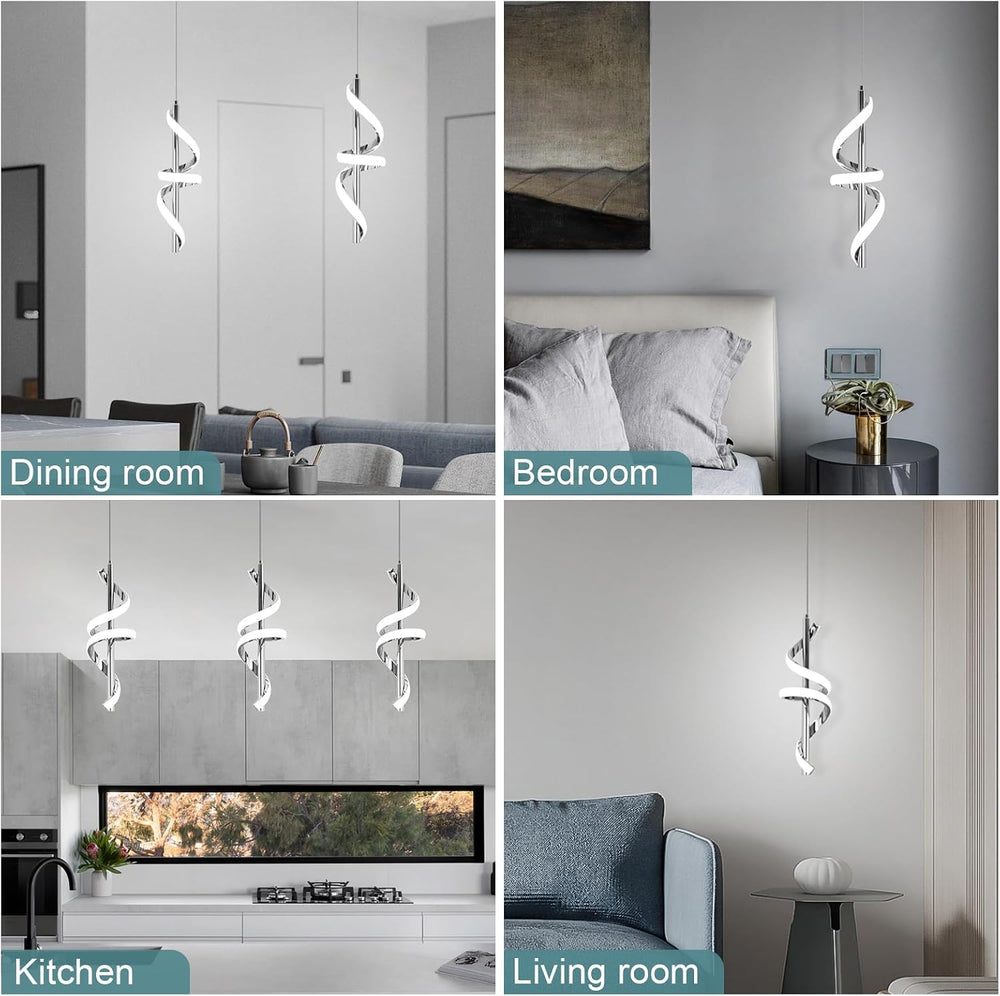 Spiral Led Pendant Light Fixtures, 5500K Cold White Modern Led Pendant Light ...