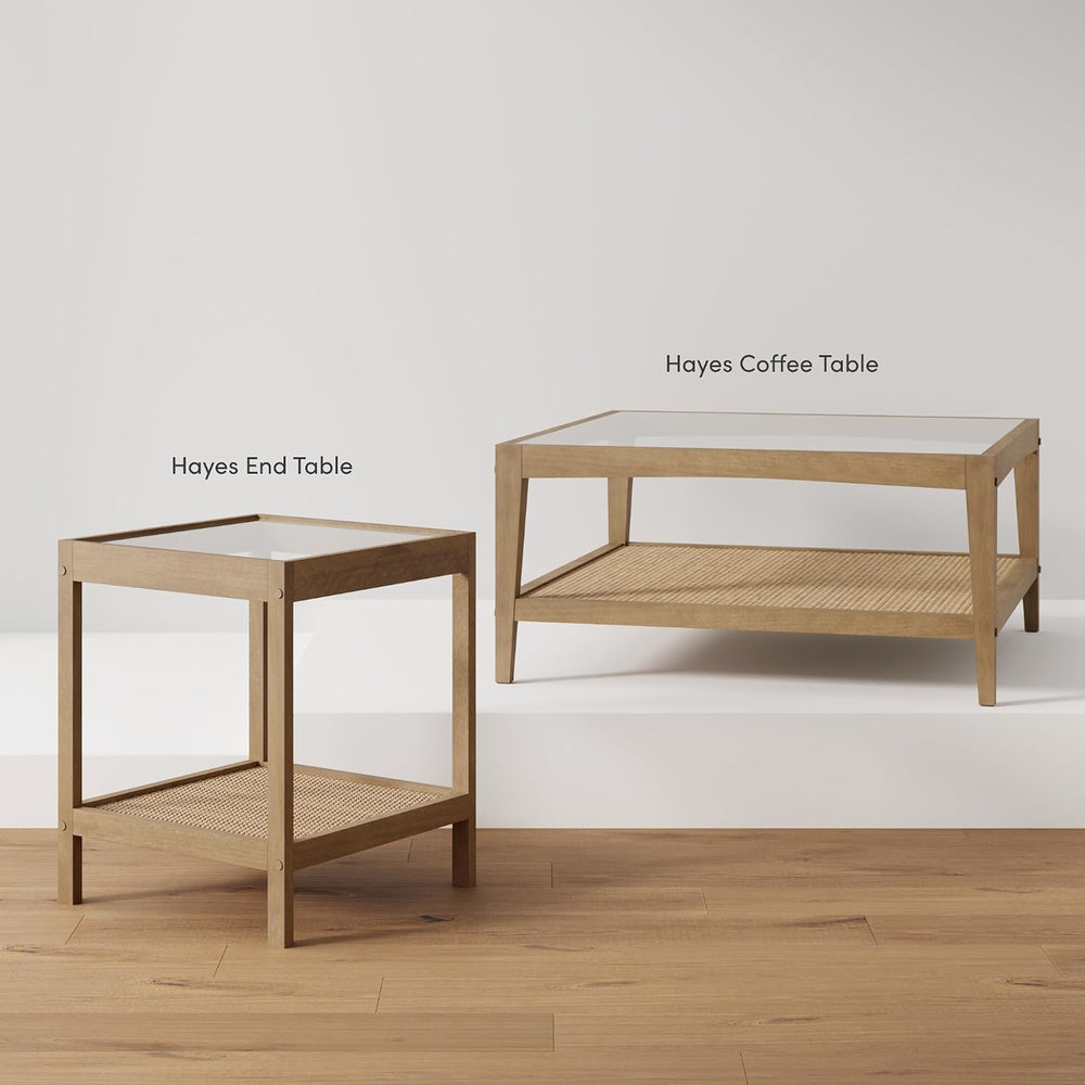 Nathan James Hayes Glass Top Coffee Table, Solid Wood Coffee Table with Glass...