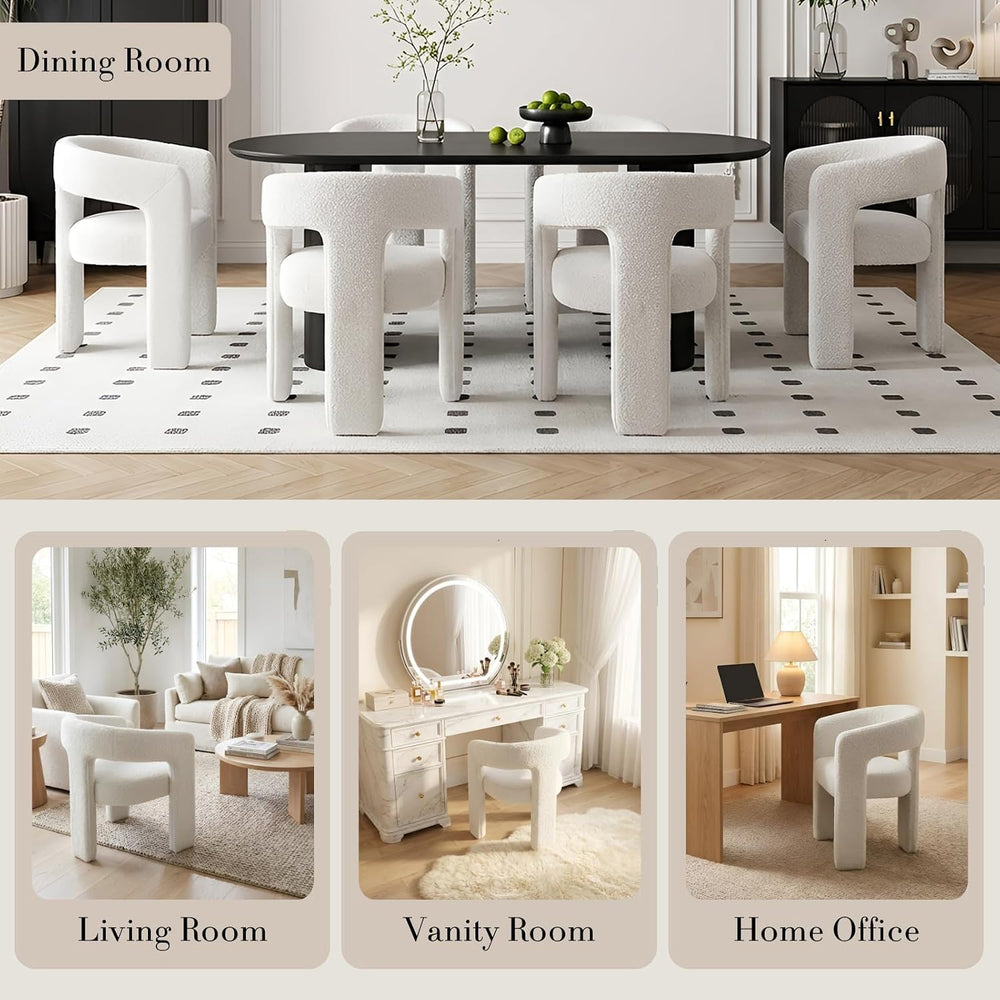 Modern Sherpa Barrel Dining Chair Upholstered Faux Fur Dining Room Chair with...