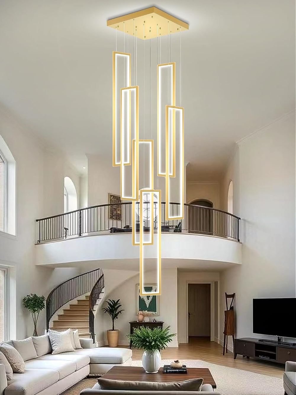 Flashing God ModernLed Gold Chandelier with 6 Ring Foyer Chandeliers,Larger H...