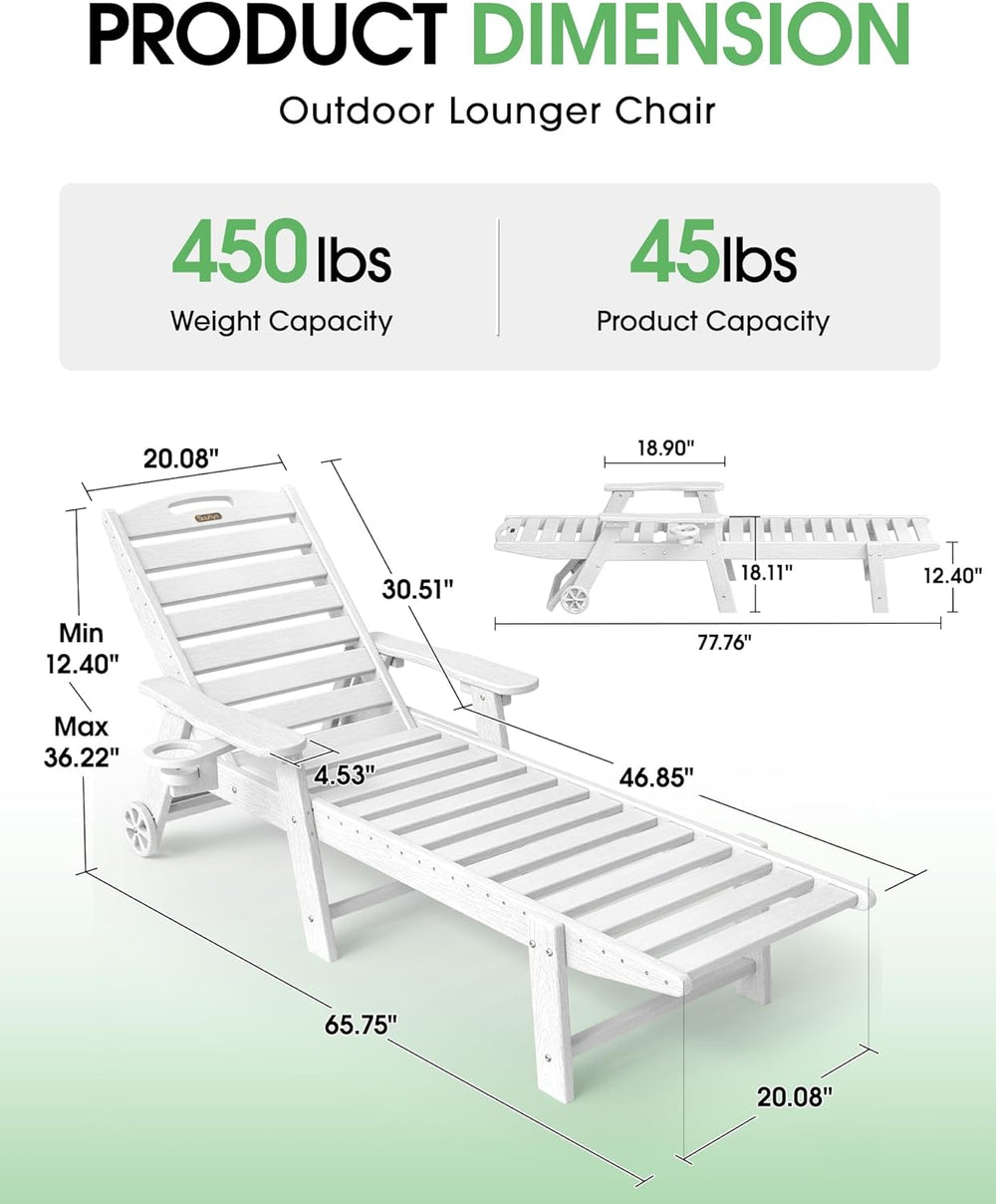 Chaise Lounge Outdoor Set of 2, Lounge Chair Outdoor with Wood Texture, Adjus...
