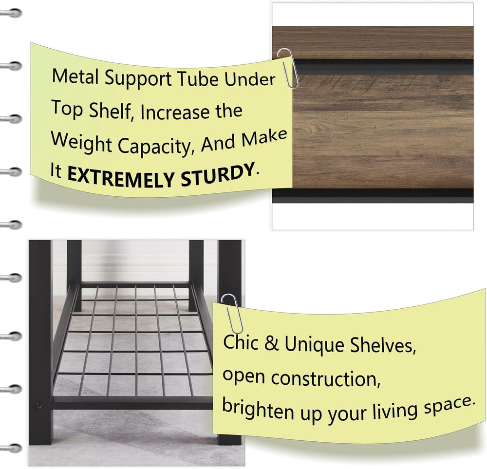 FOLUBAN Entryway Bench, Industrial Wood and Metal Storage Bench with Metal Sh...