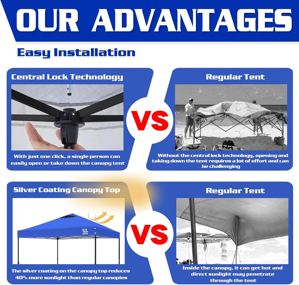 FANPAT 10x10 Pop Up Canopy Tent, Instant Portable Shelter, Blue 10x10