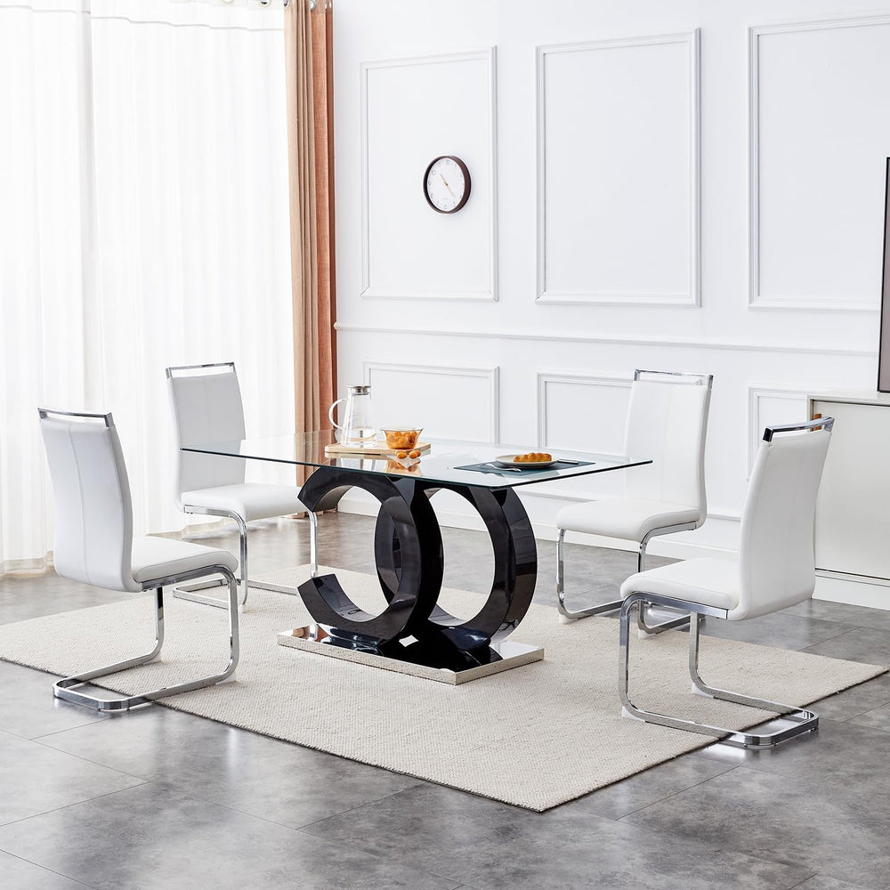 63'' Dining Table Set for 4,Modern Glass Dining Room Table Set for 4,...