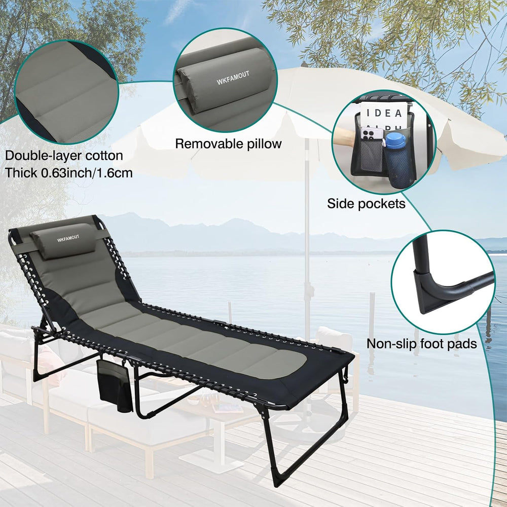 Outdoor Folding Lounge Chair Padded for Adults 264Ibs Patio Chaise Lounge Cha...