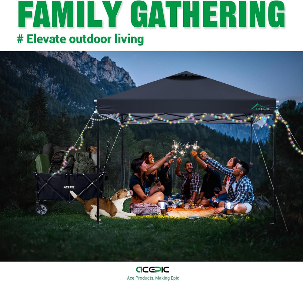 Acepic 10x10 Pop Up Canopy Tent, Easy Setup Portable Shelter, Black, 10*10