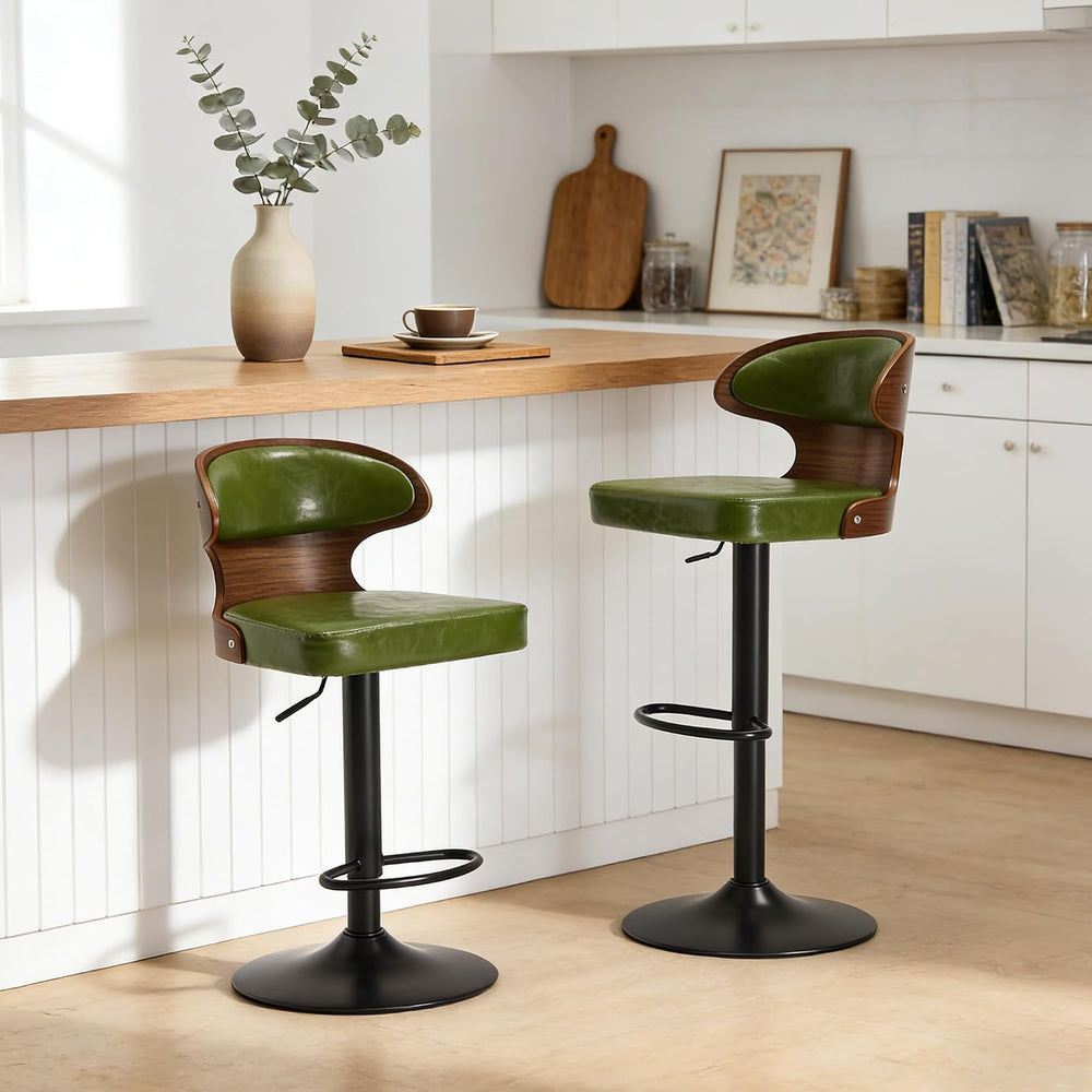 Bar Stools Set of 2, 360° Swivel Barstools with Solid Wood Back and Footrest,...