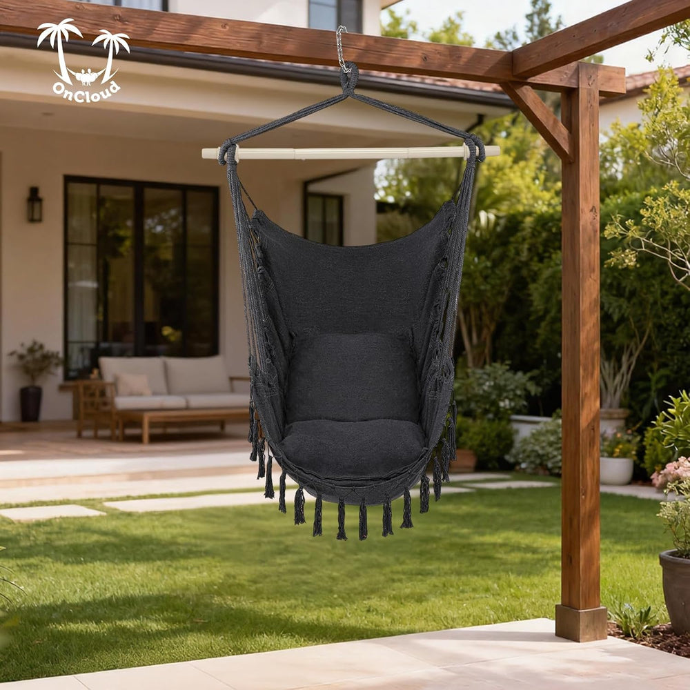 ONCLOUD XXL Hammock Chair Macrame Hanging Rope Swing Seat w/Side Pocket, Incl...
