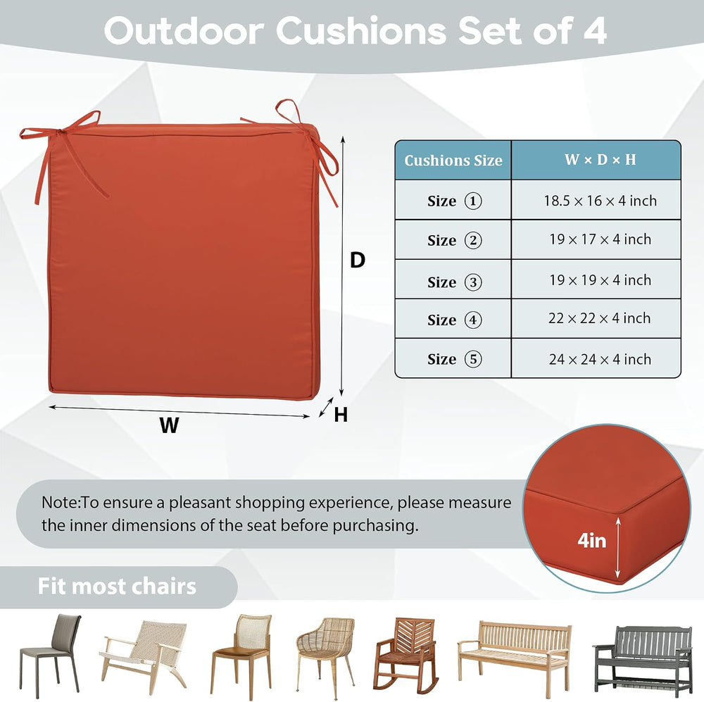 19x17 Outdoor Chair Cushions Set of 4,Furniture Cushion,Brick Red