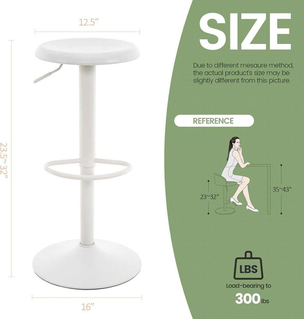 Adjustable Bar Stool, Swivel Round Metal Airlift Backless, 1 pc White