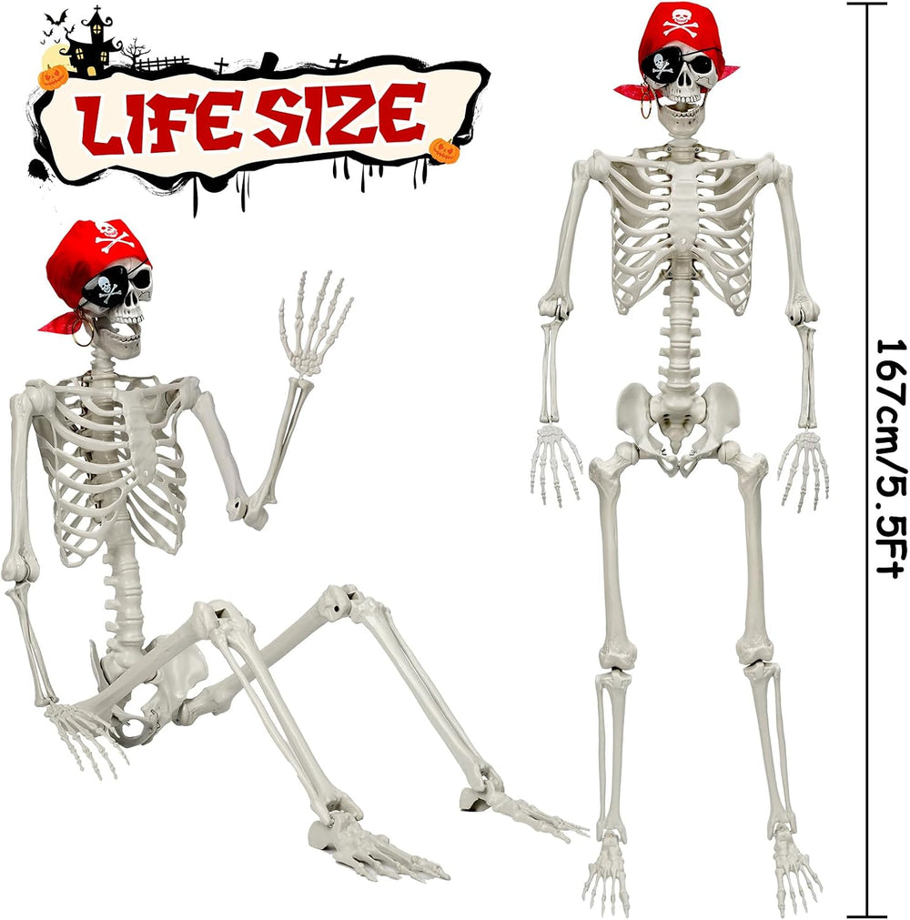 MyoGrip 5.5 FT Skeleton Halloween Decorations, Posable Full Body Life-Size Sk...