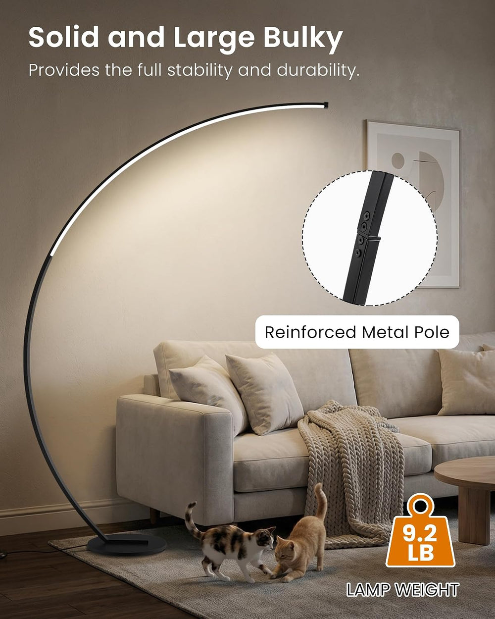 75 inch Dimmable LED Arc Floor Lamp for Living Room with Foot and Remote Cont...