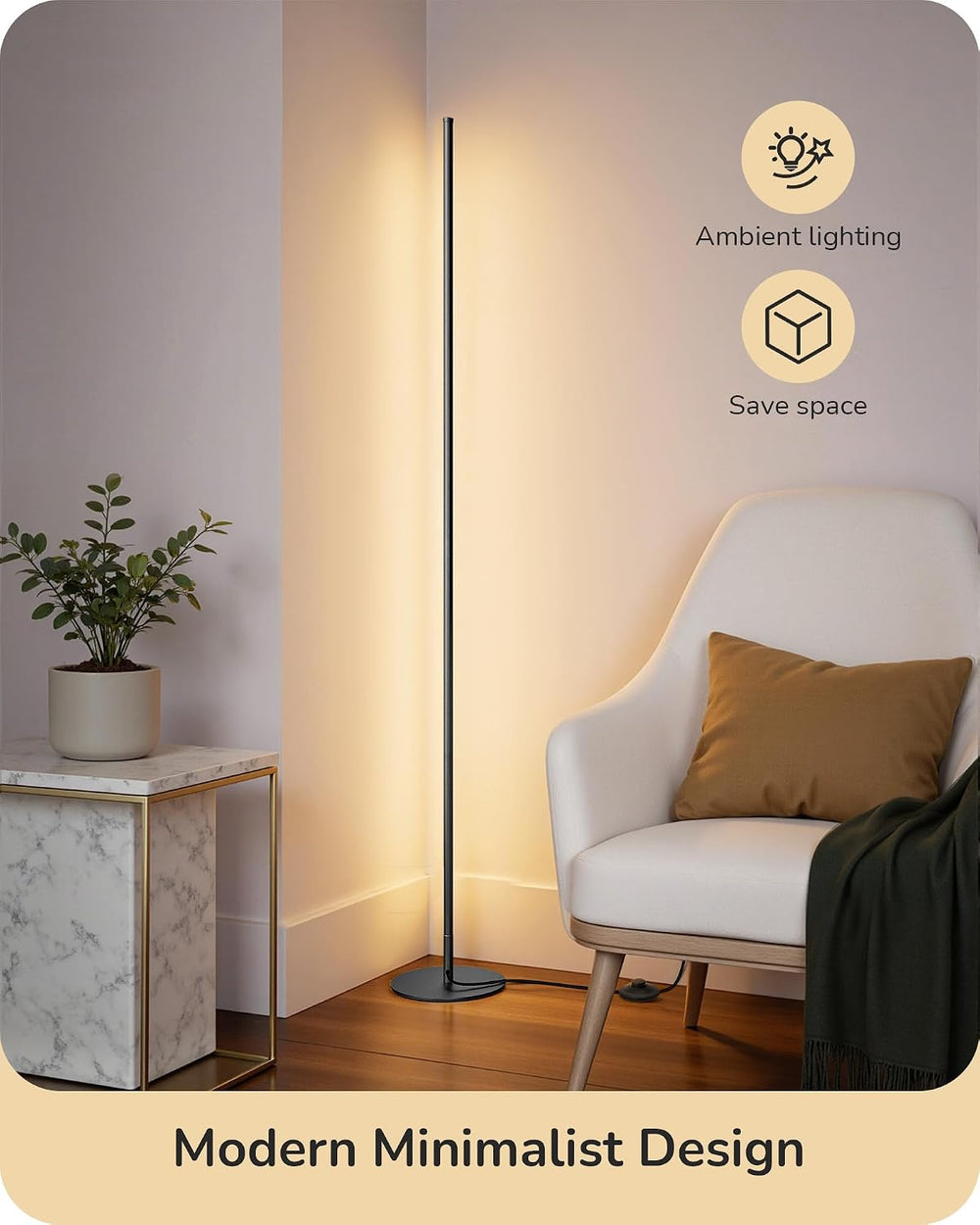 EDISHINE 57.5" Floor Lamp with Remote & Foot Switch, Dimmable & ...
