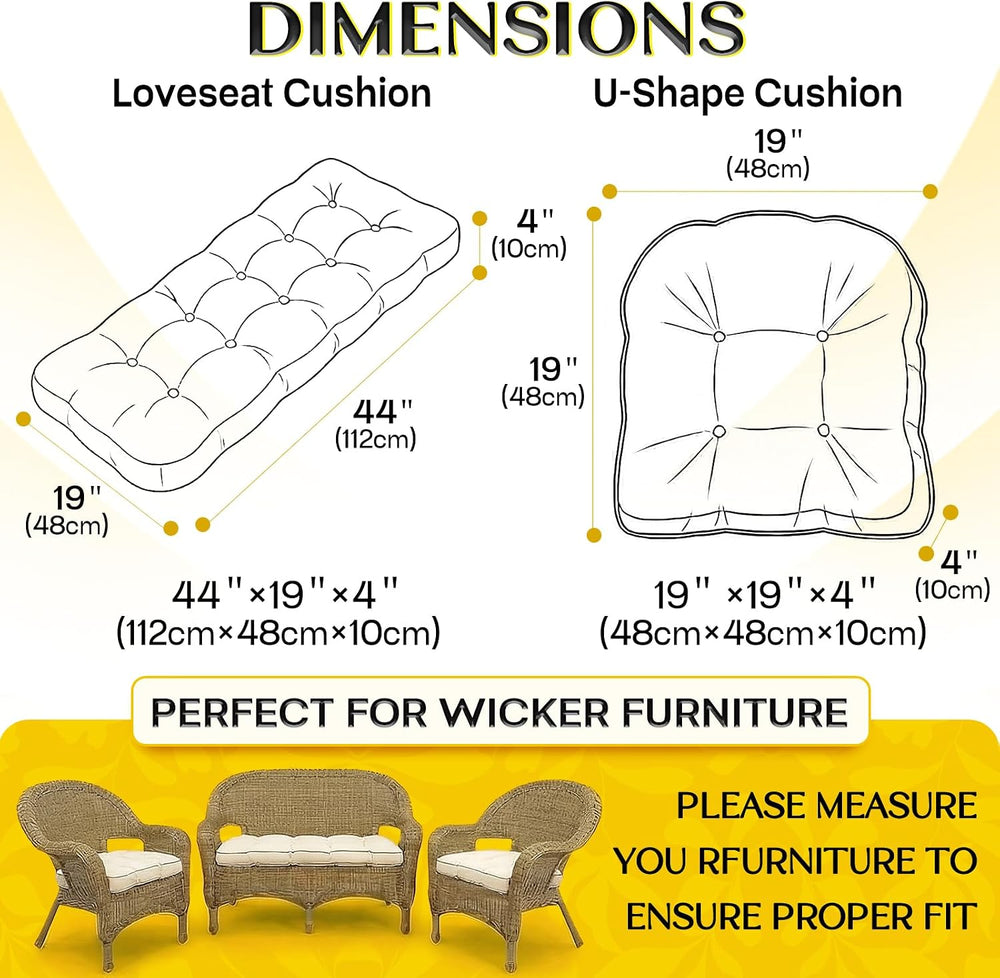 1 MIDDLE ONE Wicker Chair Cushions 3 Pieces Set for Outdoor Furniture, Replac...
