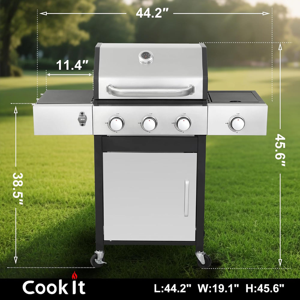 39000 BTU Output Propane Gas Grill with Side Burner and 3 Main Burners - Doub...