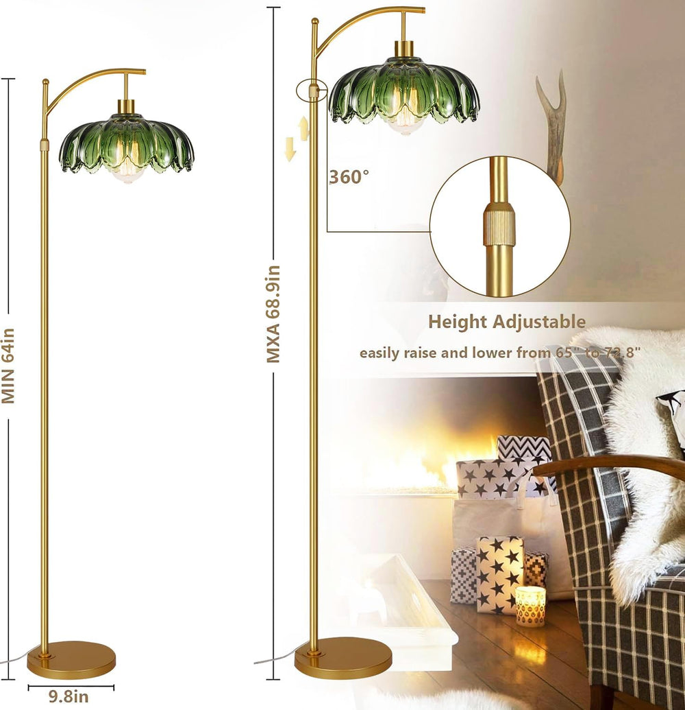 QIYIZM Glass Floor Lamp for Living Room,Bedroom,Gold Dimmable Standing Lamp w...
