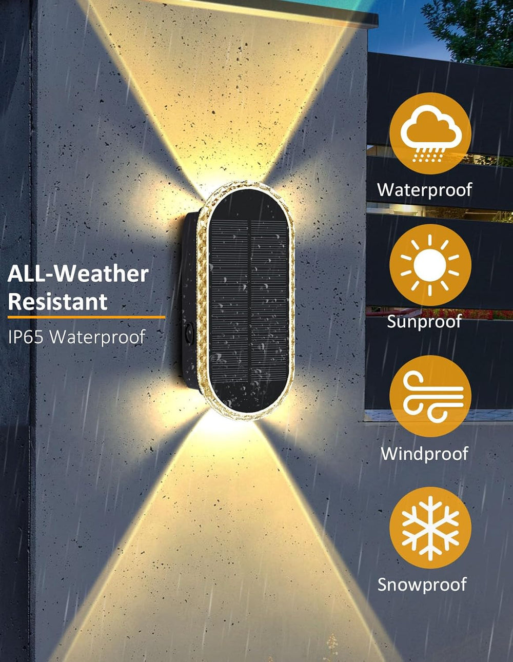 Solar Fence Lights Outdoor, Warm White & RGB 8 Modes Solar Wall Lights Ou...