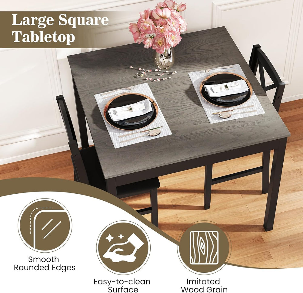 GIANTEX 3-Piece Dining Table Set for 2 - Small Wooden Kitchen Table with Upho...