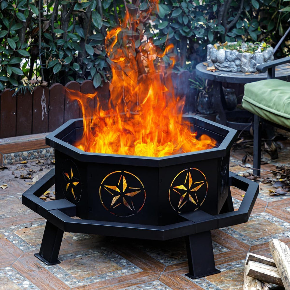 Verdeluxe Outdoor Octagonal Fire Pit 35 Inch Wood Burning Black