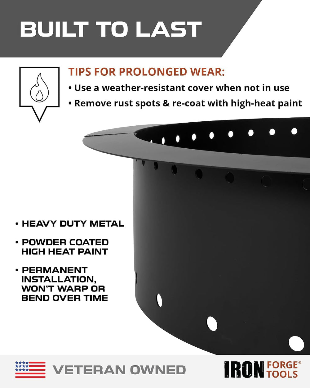 Iron Forge Tools Smokeless Fire Pit Ring Outdoor Insert 36 Inch Round Steel