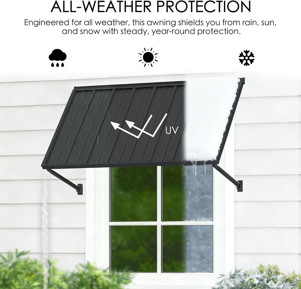 Kozyard Adjustable Door Window Awning – 4-Level Tilt, 55"W×32" Slop...