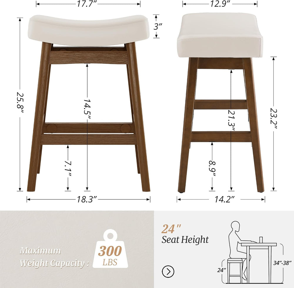 Cozyman Bar Stools Set of 3, Barstools with Sturdy Wood Legs, Saddle Seat Cou...