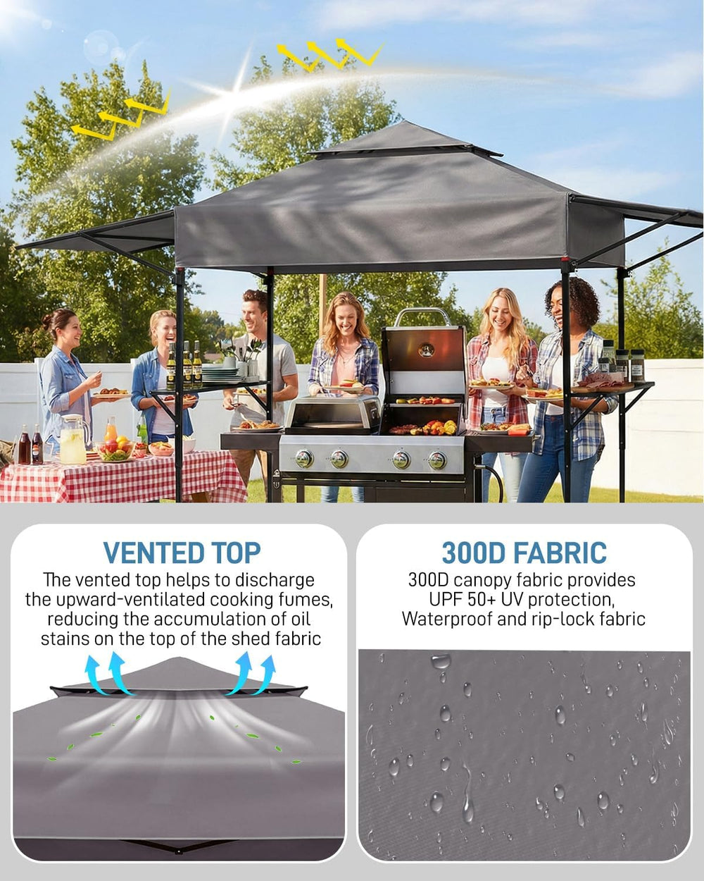 Outvita Grill Canopy for Outdoor BBQ, 80 * 40in Portable Folding Frame